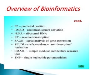 Overview of bioinformatics