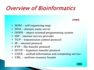 Overview of bioinformatics