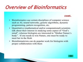 Overview of bioinformatics