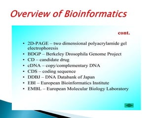 Overview of bioinformatics
