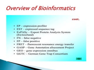 Overview of bioinformatics