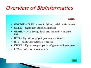 Overview of bioinformatics