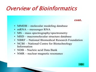 Overview of bioinformatics