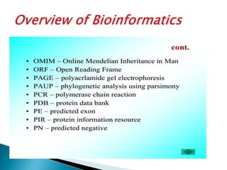 Overview of bioinformatics
