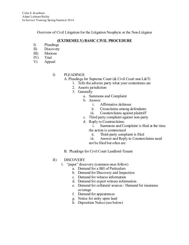 Overview of civil litigation for the litigation neophyte or the non l…