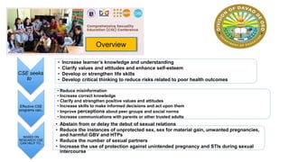 Overview of Comprehensive Sexuality Education (CSE) (Rationale, Legal ...