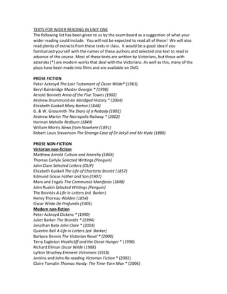 Summer Task - ENGLISH - Overview of course, reading list, holiday work ...