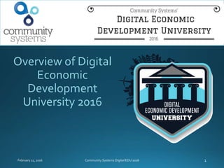 Overview of Digital
Economic
Development
University 2016
 