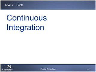Excella Consulting
Level 2 – Goals
Continuous
Integration
- 23 -
 