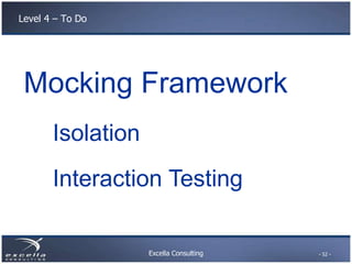 Excella Consulting
Level 4 – To Do
Mocking Framework
Isolation
Interaction Testing
- 52 -
 