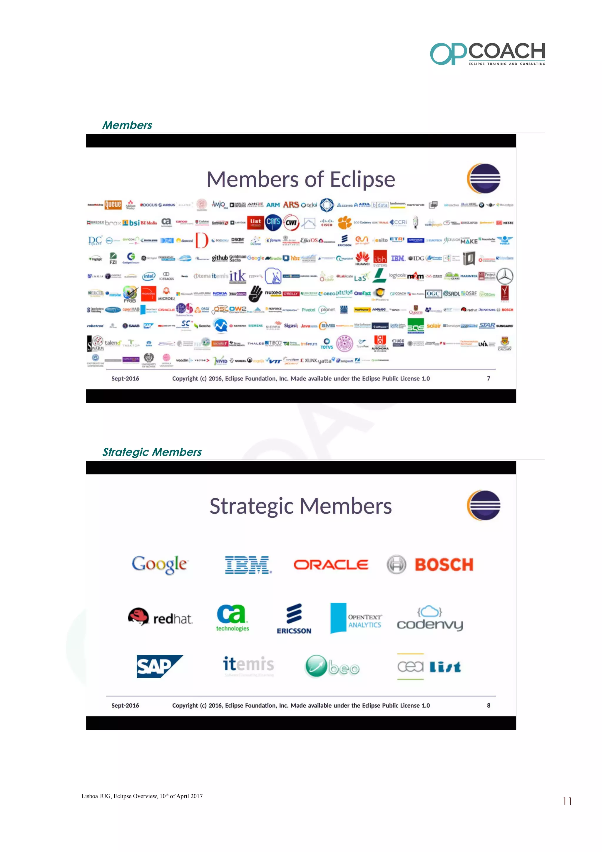Members
Strategic Members
Lisboa JUG, Eclipse Overview, 10th
of April 2017
11
 