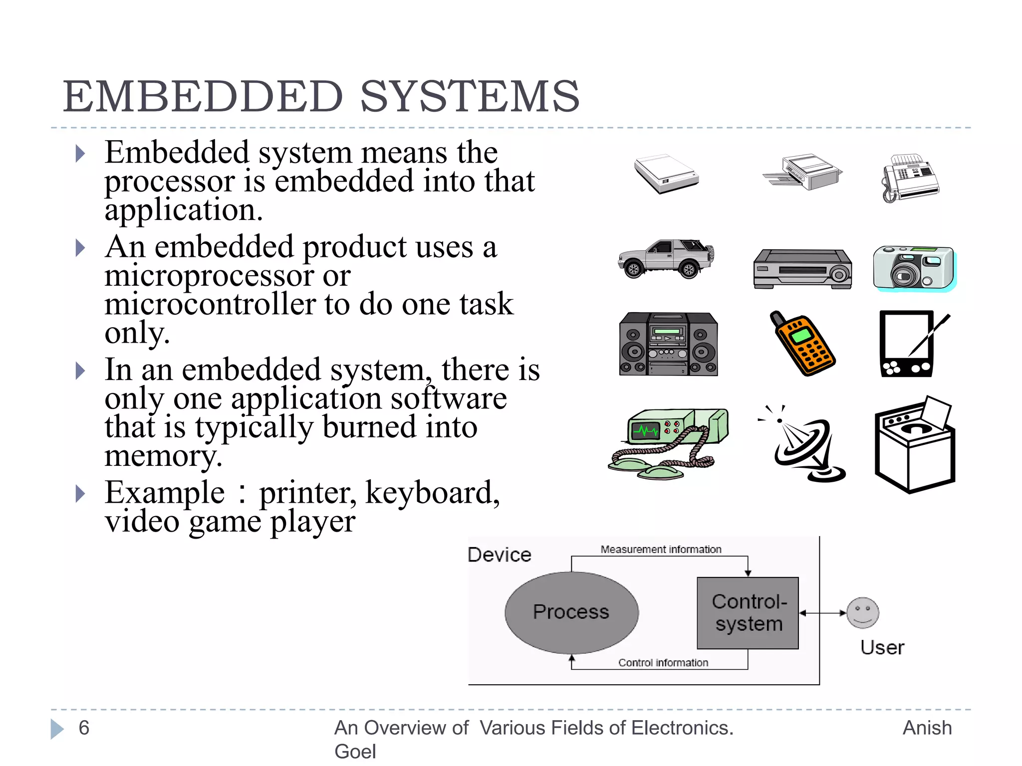 EMBEDDED SYSTEMS6Embedded system means the processor is embedded into that application.