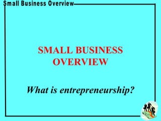 SMALL BUSINESS
    OVERVIEW

What is entrepreneurship?
 