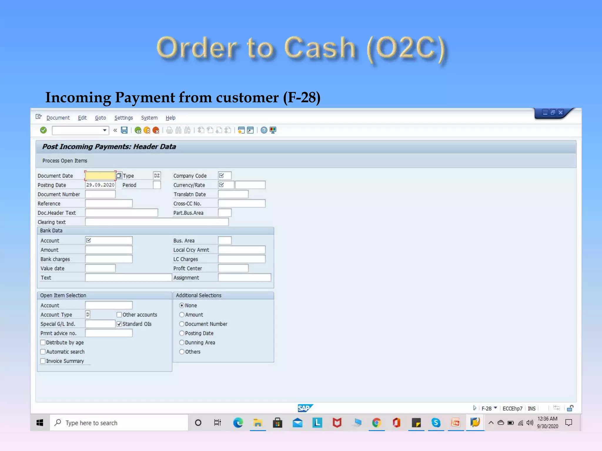 Incoming Payment from customer (F-28)
 