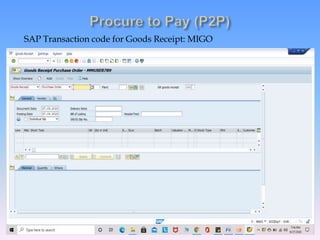 SAP Transaction code for Goods Receipt: MIGO
 