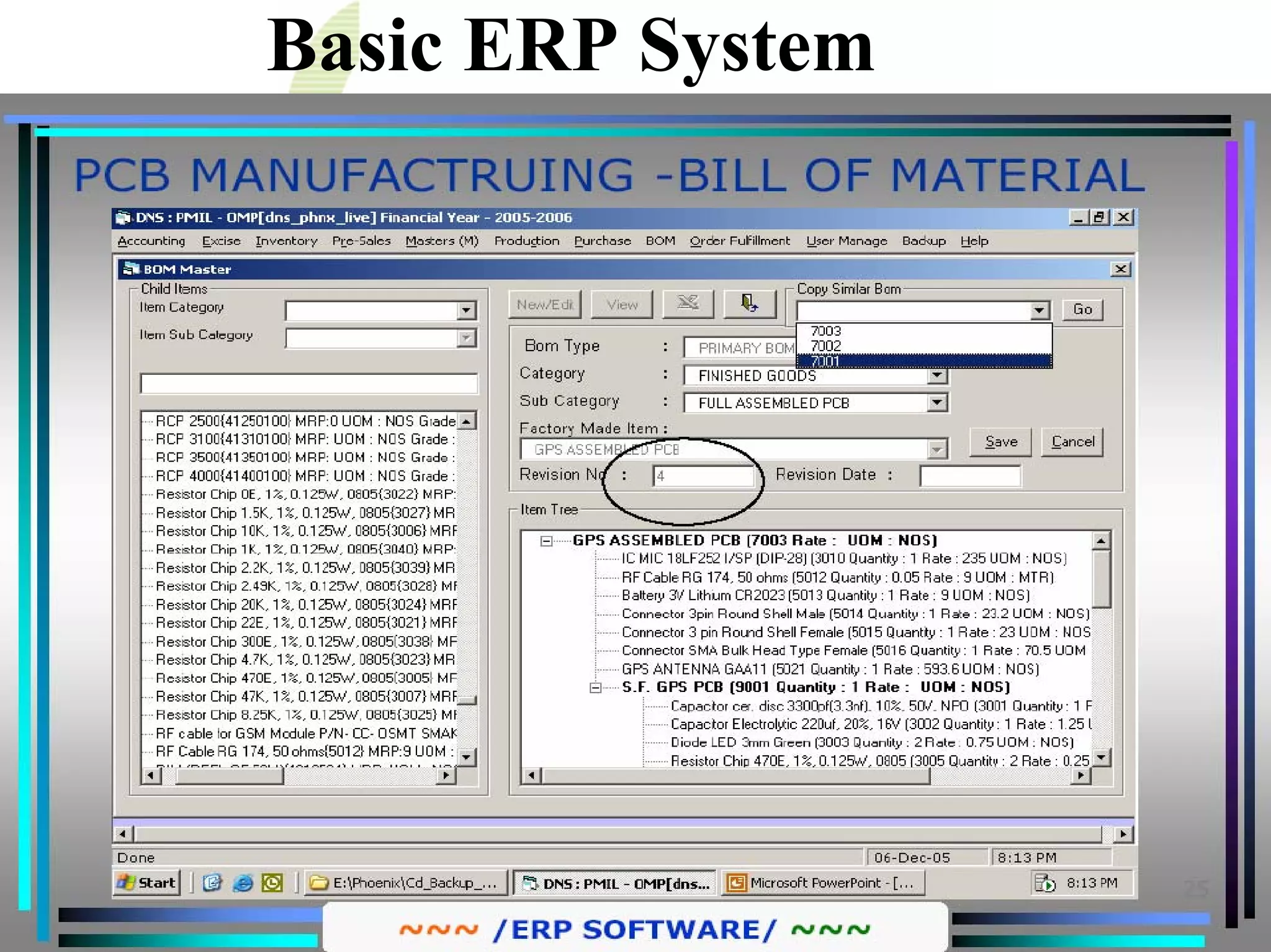 Basic ERP System
Bill of Materials(BOM)
 