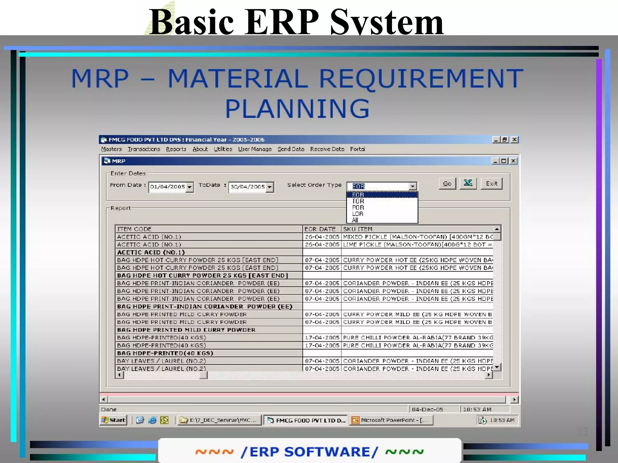 Basic ERP System
Material Requirement Planning
 