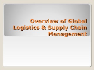 Overview of GlobalOverview of Global
Logistics & Supply ChainLogistics & Supply Chain
ManagementManagement
 
