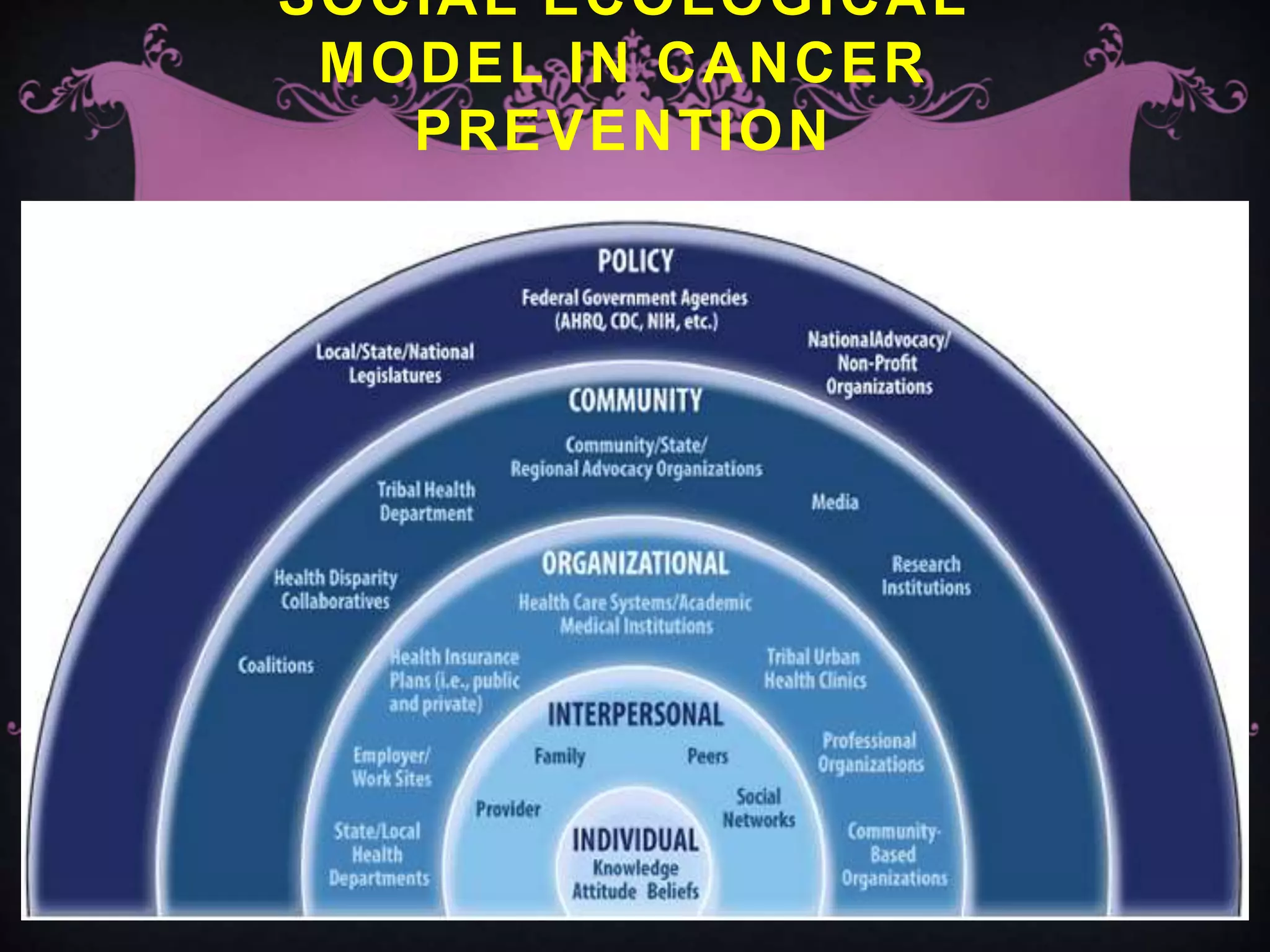 SOCIAL ECOLOGICAL
MODEL IN CANCER
PREVENTION
 