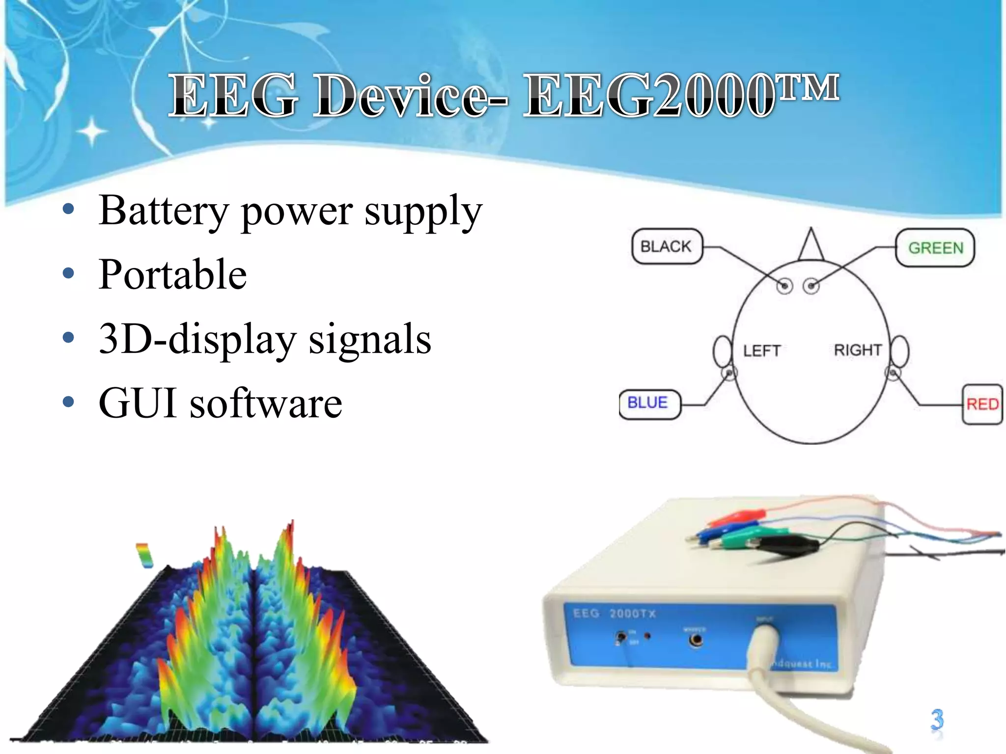 EEG Device- EEG2000™Battery power supplyPortable3D-display signalsGUI software3