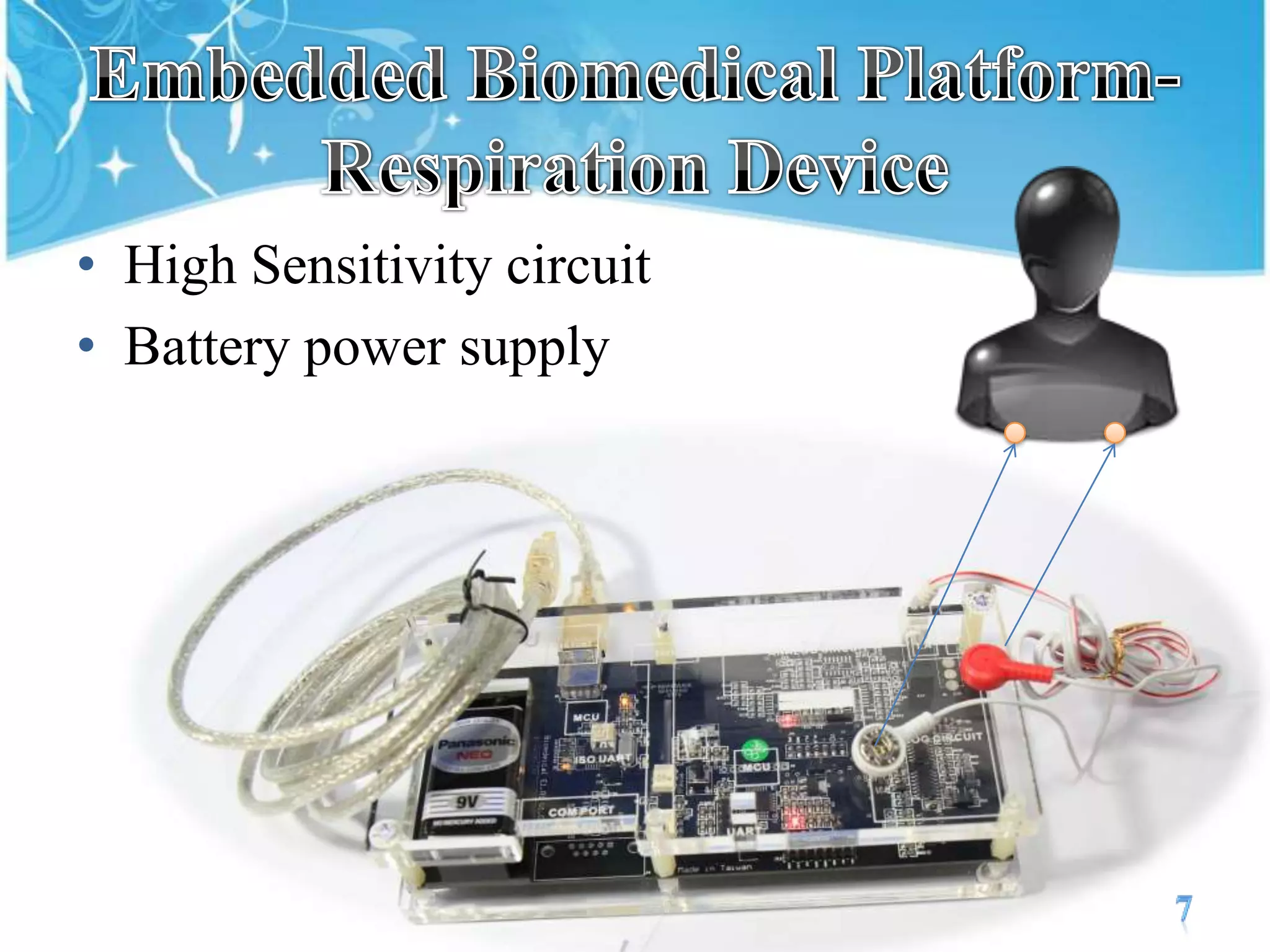 Embedded Biomedical Platform-Respiration DeviceHigh Sensitivity circuitBattery power supply7