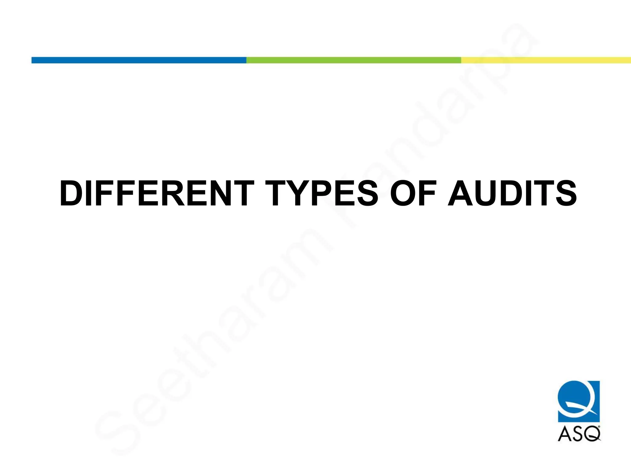 DIFFERENT TYPES OF AUDITS
Seetharam
Kandarpa
 