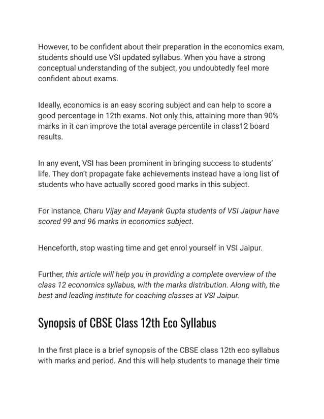 Overview of latest cbse class 12 economics syllabus | PDF | Business ...