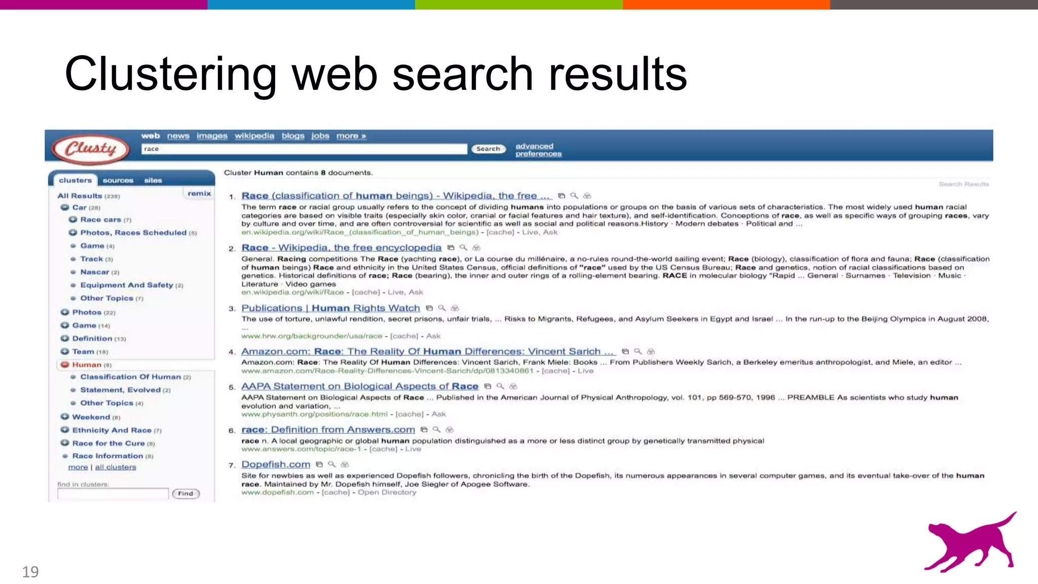 19
Clustering web search results
 