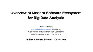 Overview of Modern Software Ecosystem
for Big Data Analysis
Michael Bryzek
mbryzek@alum.mit.edu / @mbryzek
Co-Founder and Chairman Flow Commerce
Co-Founder and ex-CTO Gilt Groupe
Trillion Sensors Summit - Dec 9 2015
 