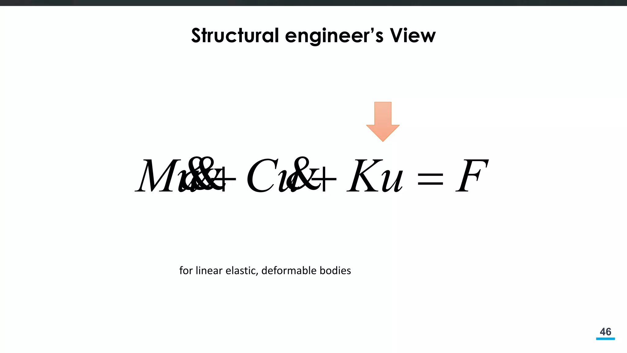 46
Structural engineer’s View
FKuuCuM  
for linear elastic, deformable bodies
 