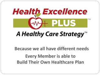 Every Member is able to
Build Their Own Healthcare Plan
Because we all have different needs
 