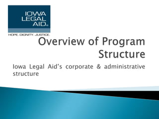 Overview of Program Structure Iowa Legal Aid’s corporate & administrative structure 