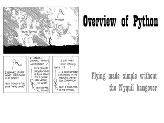 Overview of Python


  Flying made simple without
         the Nyquil hangover
 