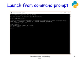 Launch from command prompt
11Overview of Python Programming
2019
 