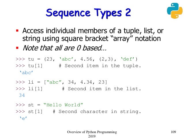 Overview of python 2019