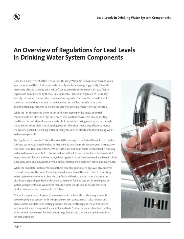 Overview of regulations for lead levels in drinking water system comp…