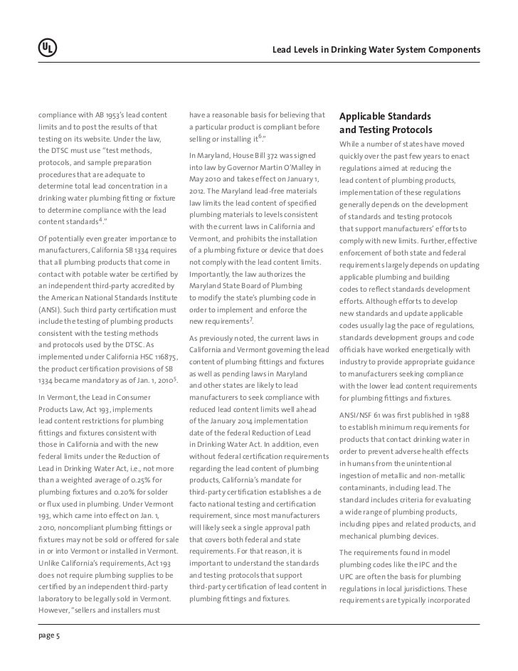 Overview of regulations for lead levels in drinking water system comp…