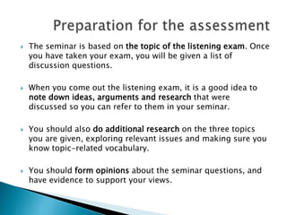 Overview of seminar assessment | PPTX