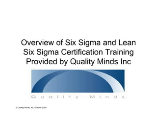 Overview of Six Sigma and Lean
     Six Sigma Certification Training
      Provided by Quality Minds Inc




© Quality Minds, Inc. October 2009
 