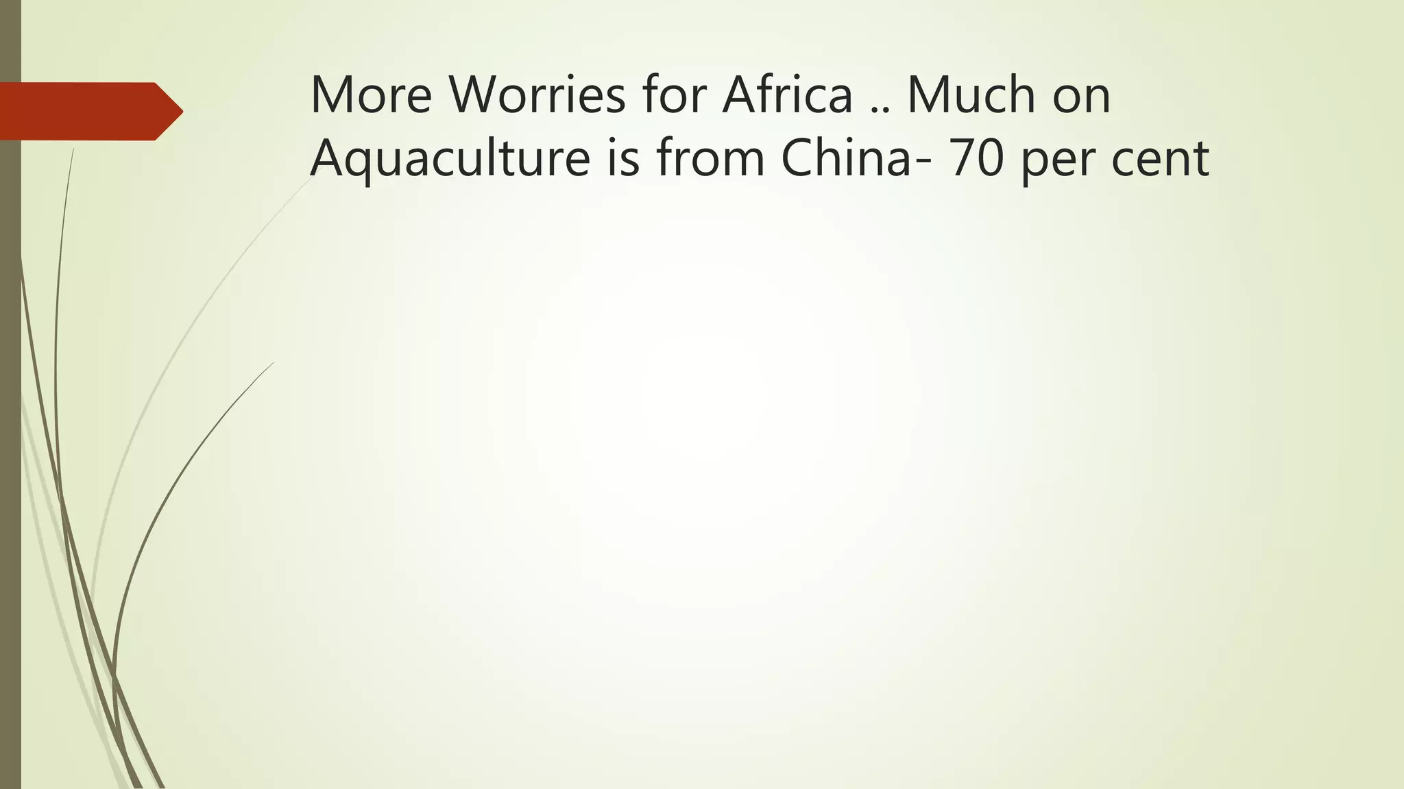 More Worries for Africa .. Much on
Aquaculture is from China- 70 per cent
 