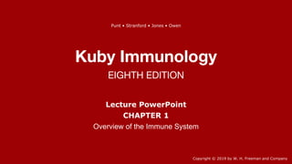 Kuby Immunology
EIGHTH EDITION
Lecture PowerPoint
CHAPTER 1
Overview of the Immune System
Copyright © 2019 by W. H. Freeman and Company
Punt • Stranford • Jones • Owen
 