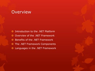 Module 1 : Overview of the Microsoft .NET Platform | PPTX