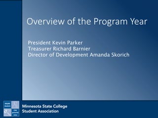 Overview of the Program Year
President Kevin Parker
Treasurer Richard Barnier
Director of Development Amanda Skorich
 