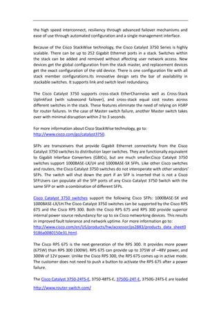 Overview on cisco catalyst 3750 switches,features, technology ...