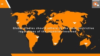 Global studies should adhere to the most restrictive
regu lation s of th e cou n tries in volved .
29
 