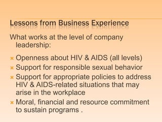 Overview on hiv & aids in the workplace, advocacy & sustainability ...