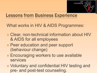 Overview on hiv & aids in the workplace, advocacy & sustainability ...