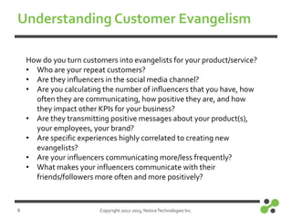 Understanding Customer Evangelism
How do you turn customers into evangelists for your product/service?
• Who are your repe...
