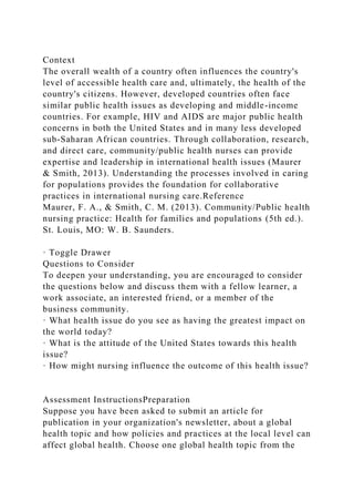 OverviewPrepare a 3–4 page report on a critical health issue in .docx