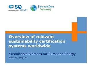 Overview of relevant
sustainability certification
systems worldwide

Sustainable Biomass for European Energy
Brussels, Belgium
 